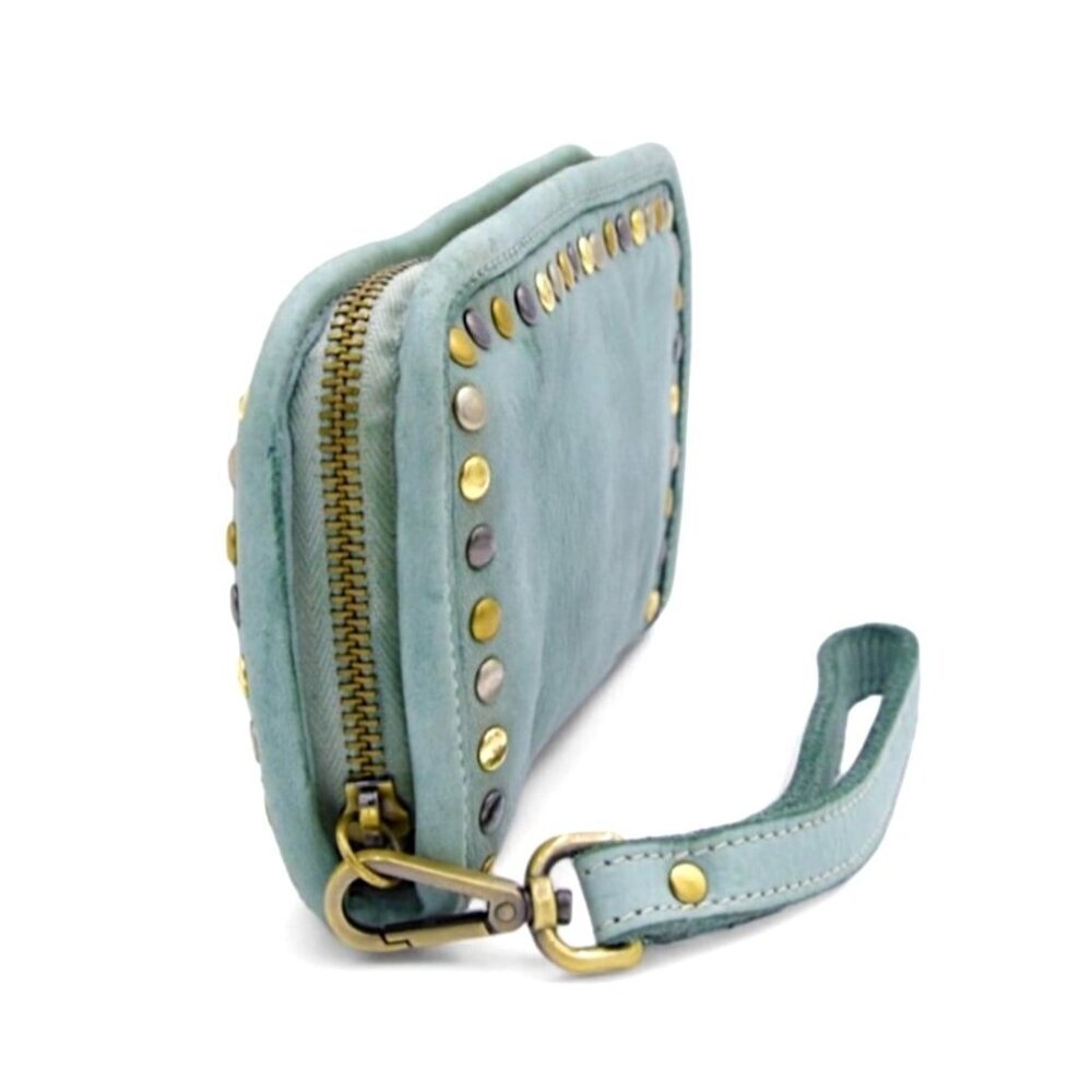 Sofia Zip Around Studded Wallet Pistachio Green Italian Washed Leather Wristlet - Picture 3 of 4